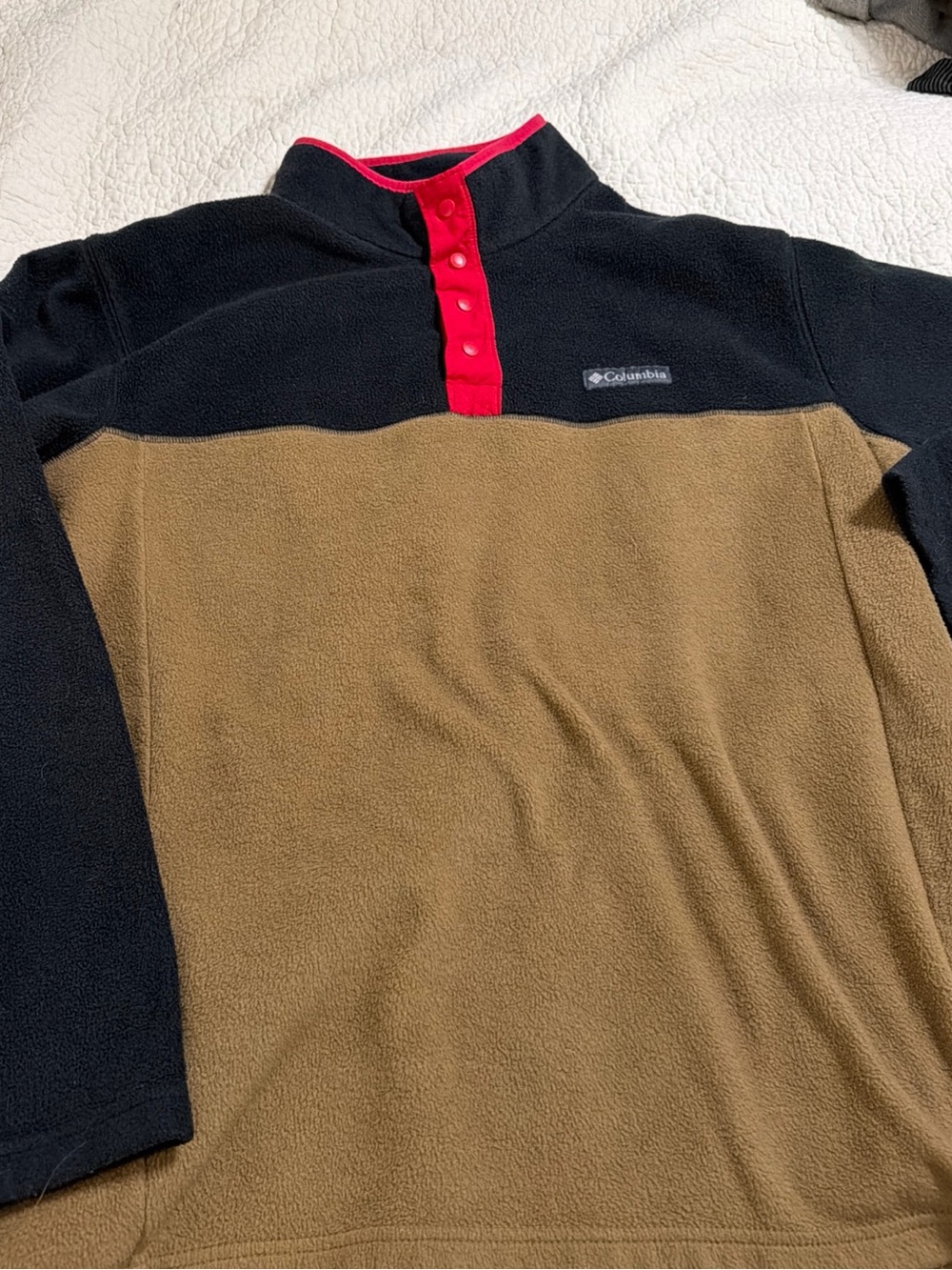 Columbia Men’s Two-Tone Fleece Zip Pullover - Black, Brown & Red Trim